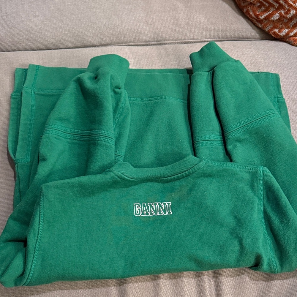 Ganni Emerald Green Logo Crewneck Sweatshirt
